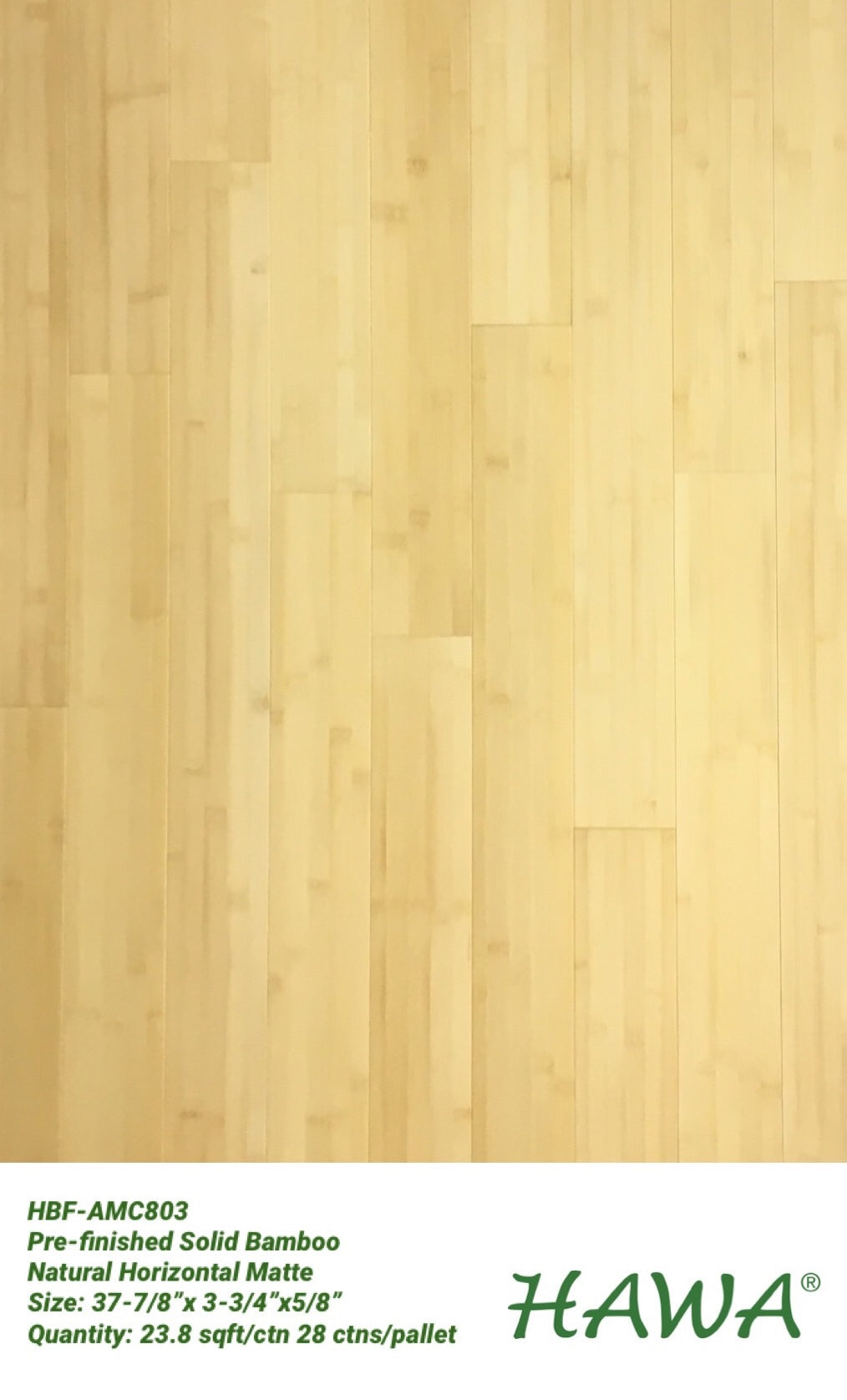 HBF-AMF803 Solid Prefinoshed Natural Horizontal Bamboo Flooring
